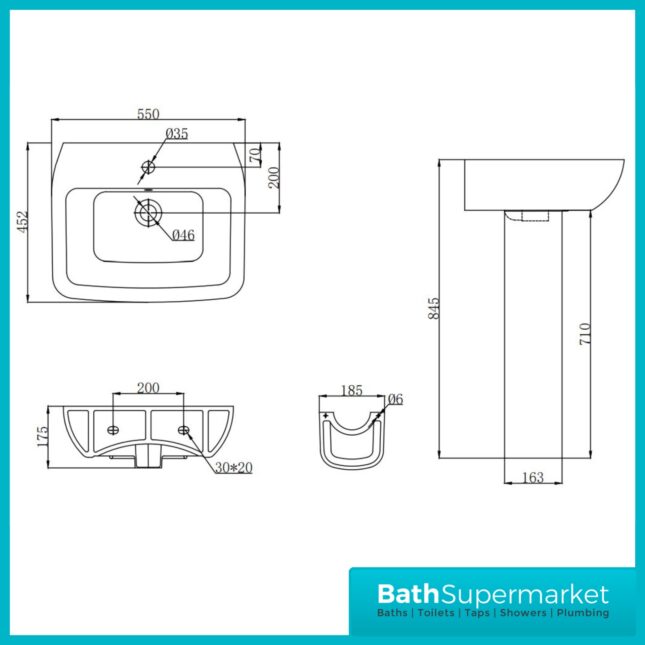 Kartell K-Vit Korsika 1TH Basin And Full Pedestal 550mm