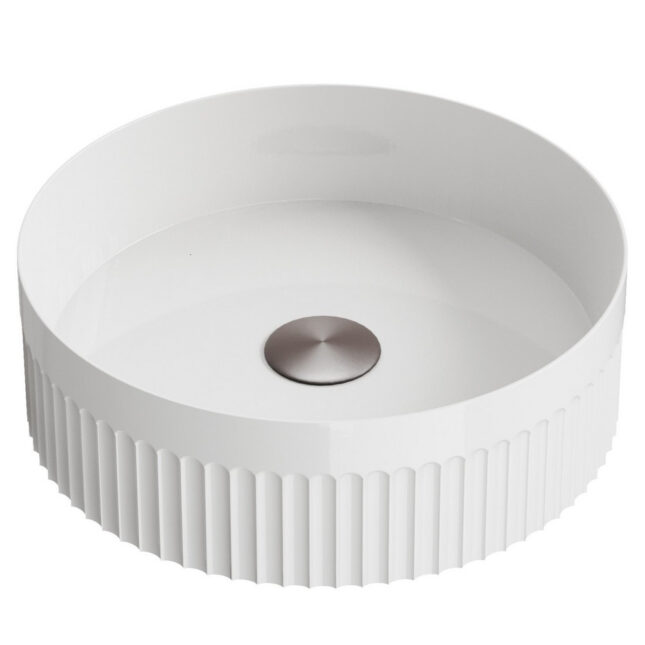 Scudo Fluted 360mm Round White Countertop Basin - Image 7