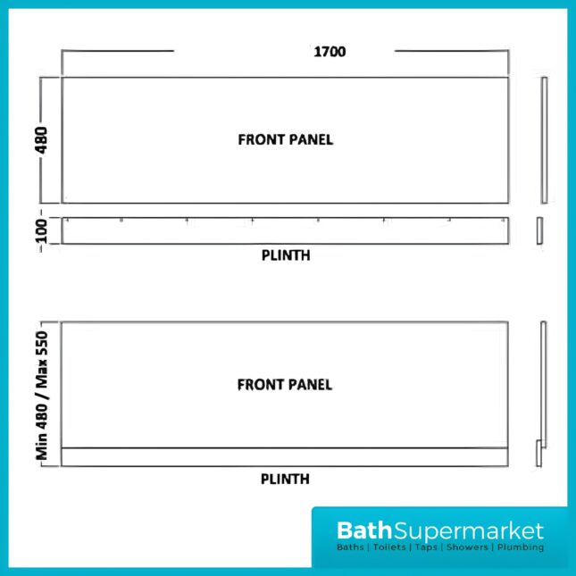 1700mm White Composite Waterproof Bath Panel With Adjustable Plinth