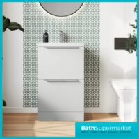 Sognare Muro Plus 600mm White Floorstanding Vanity Basin Unit – Chrome/Black Handle
