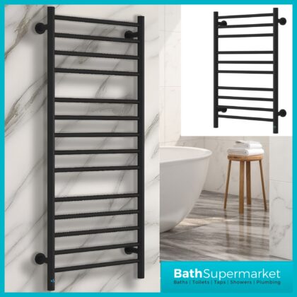 Reina Arnage Matt Black Stainless Steel Dry Electric Heated Towel Rail 500mm Wide