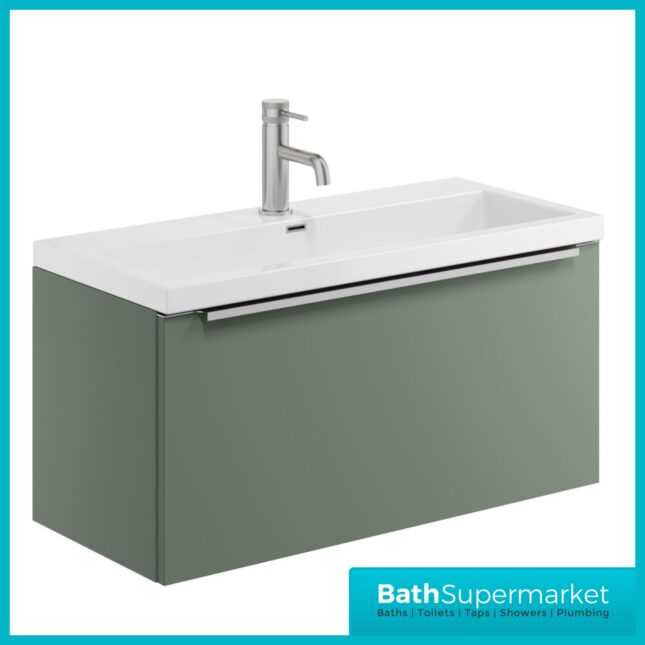 Sognare Muro Plus 800mm Green Wall Hung Vanity Basin Unit – Chrome/Black Handle