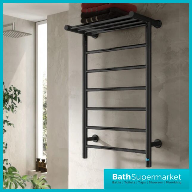 Reina Maira Black Dry Electric Stainless Steel Designer Heated Towel Rail 500mm Width