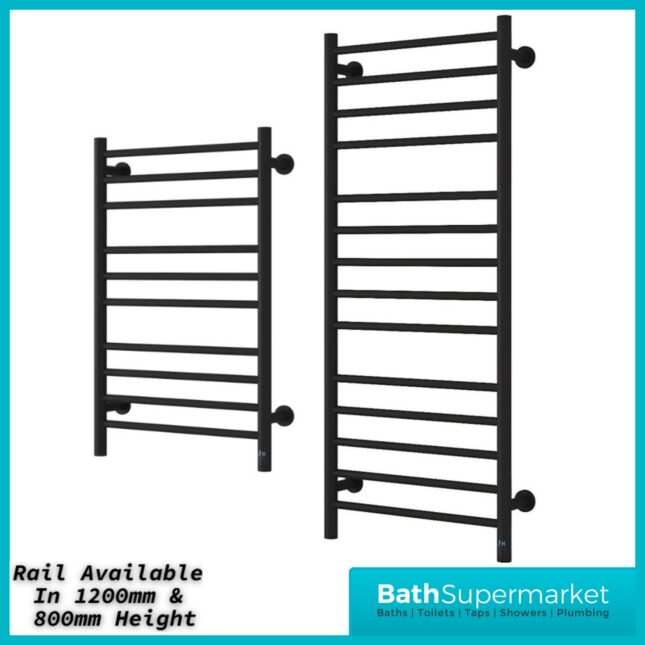 Reina Arnage Matt Black Stainless Steel Dry Electric Heated Towel Rail 500mm Wide