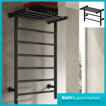 Reina Maira Black Dry Electric Stainless Steel Designer Heated Towel Rail 500mm Width