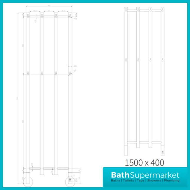 Reina Solara Designer Gun Metal Dry Electric Radiator 400mm x 1500mm