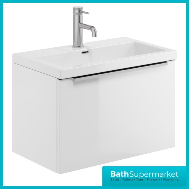 Sognare Muro 600mm White Wall Hung Vanity Basin Unit – Chrome or Black Handle