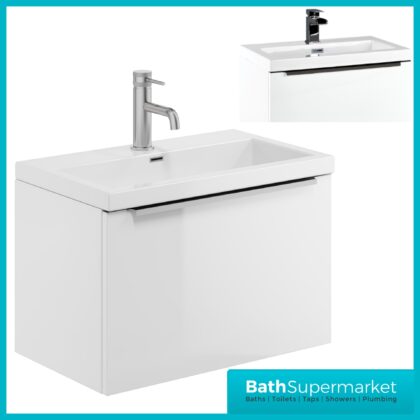 Sognare Muro 600mm White Wall Hung Vanity Basin Unit – Chrome or Black Handle
