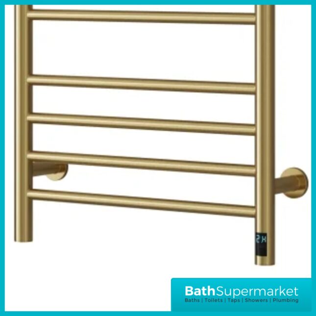 Reina Arnage Brushed Brass Stainless Steel Dry Electric Heated Towel Rail 500mm Wide