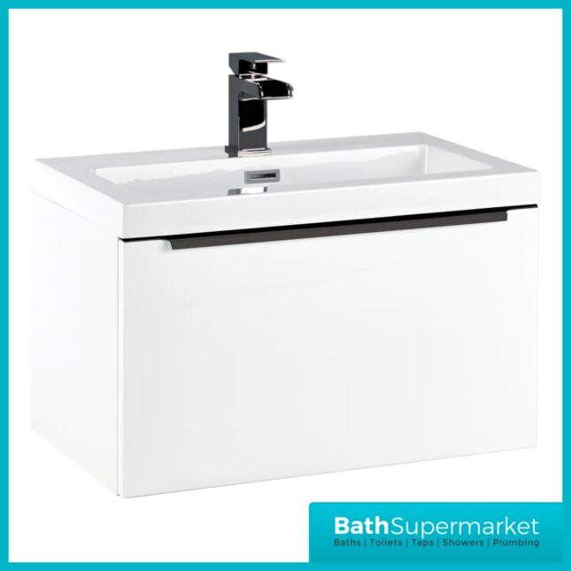 Sognare Muro 600mm White Wall Hung Vanity Basin Unit – Chrome or Black Handle