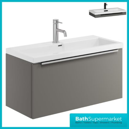 Sognare Muro Plus 800mm Grey Wall Hung Vanity Basin Unit – Chrome/Black Handle