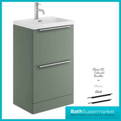 Sognare Muro Plus 500mm Green Floorstanding Vanity Basin Unit – Chrome/Black Handle