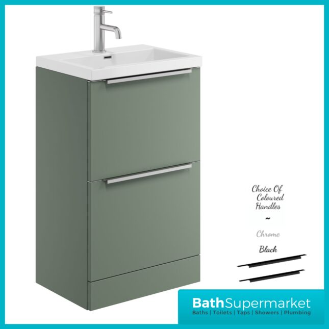 Sognare Muro Plus 500mm Green Floorstanding Vanity Basin Unit – Chrome/Black Handle