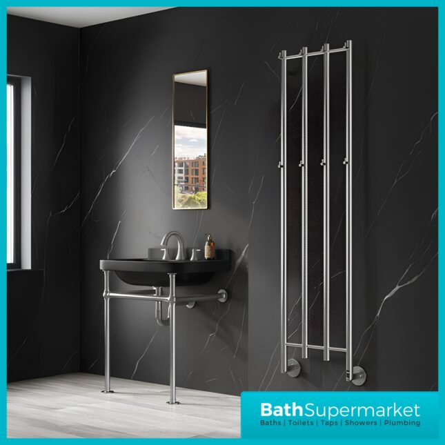 Reina Solara Designer Polished Stainless Steel Dry Electric Radiator 400mm x 1500mm