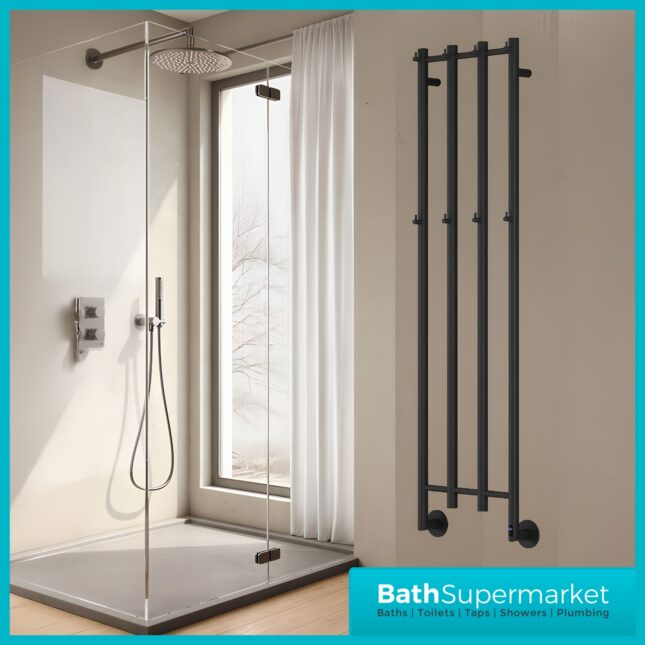 Reina Solara Designer Matt Black Dry Electric Radiator 400mm x 1500mm