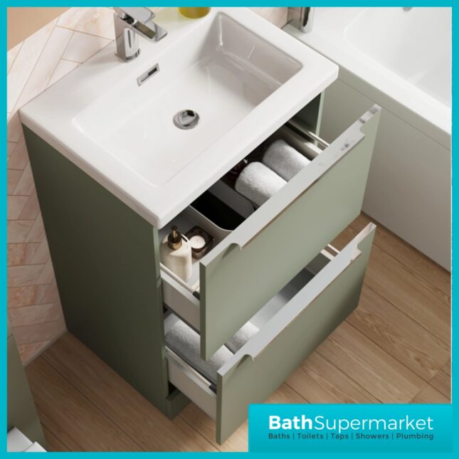 Sognare Muro Plus 600mm Green Floorstanding Vanity Basin Unit – Chrome/Black Handle