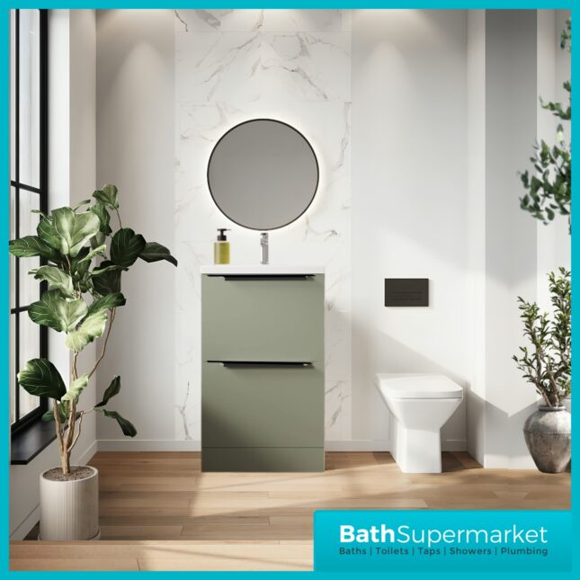 Sognare Muro Plus 600mm Green Floorstanding Vanity Basin Unit – Chrome/Black Handle