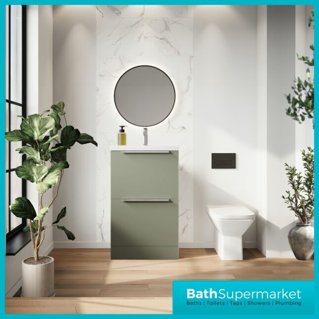 Sognare Muro Plus 500mm Green Floorstanding Vanity Basin Unit – Chrome/Black Handle