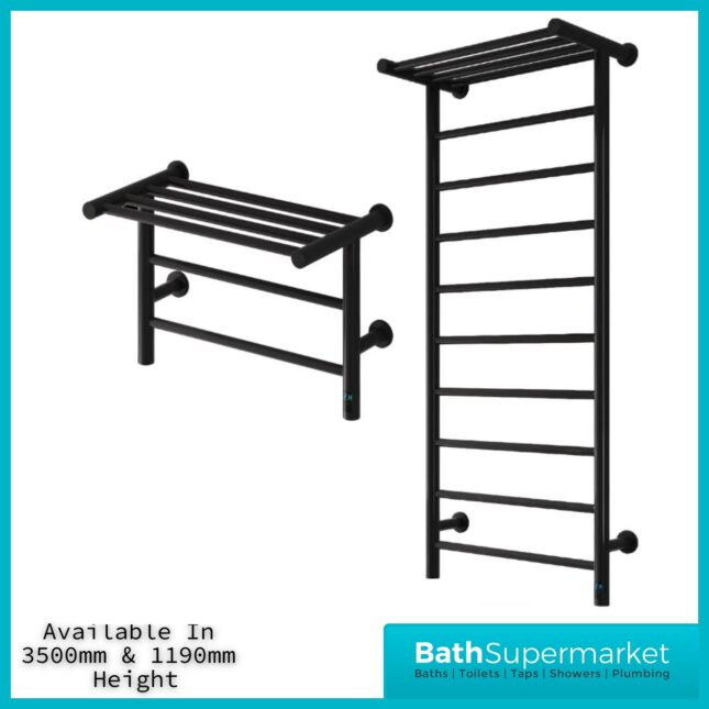 Reina Maira Black Dry Electric Stainless Steel Designer Heated Towel Rail 500mm Width