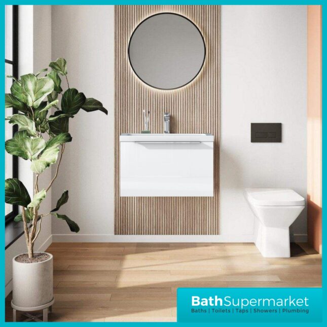 Sognare Muro Plus 600mm White Wall Hung Vanity Basin Unit – Chrome/Black Handle