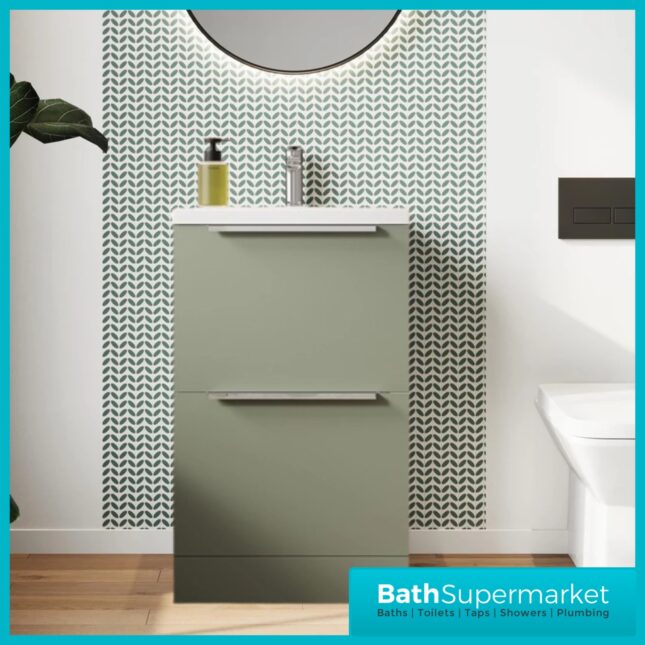 Sognare Muro Plus 600mm Green Floorstanding Vanity Basin Unit – Chrome/Black Handle