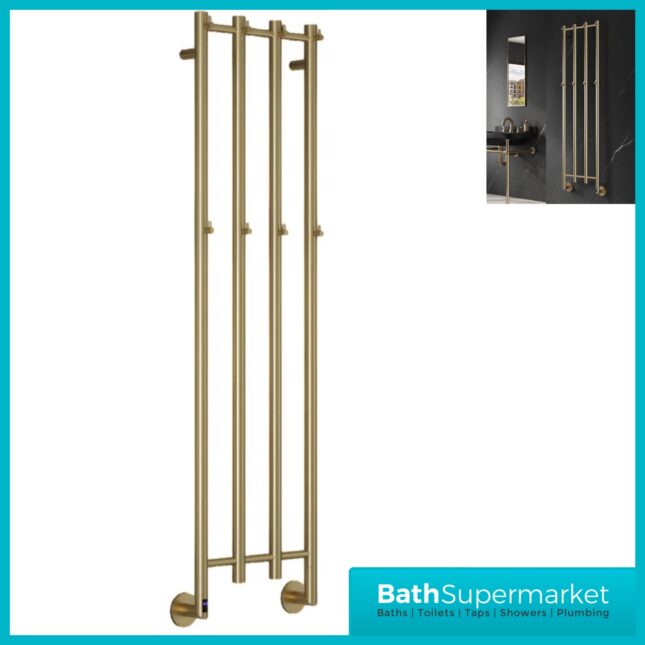 Reina Solara Designer Brushed Brass Dry Electric Radiator 400mm x 1500mm