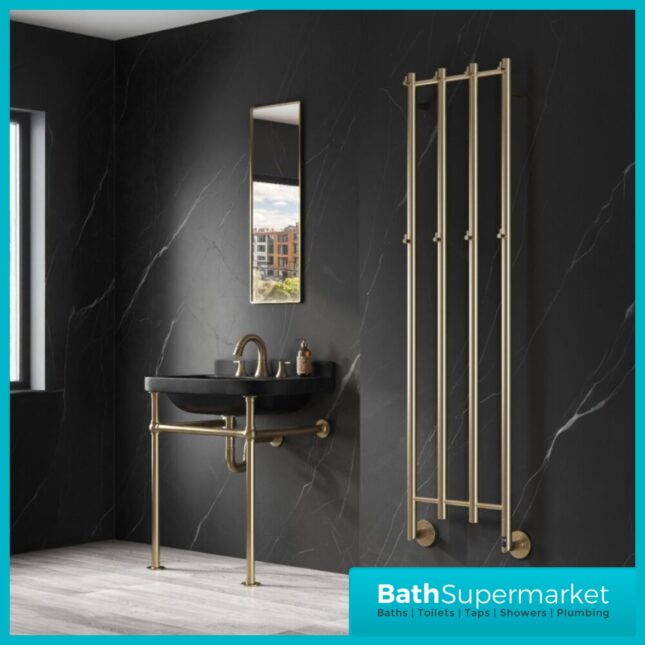Reina Solara Designer Brushed Brass Dry Electric Radiator 400mm x 1500mm