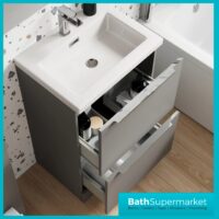 Sognare Muro Plus 600mm Grey Floorstanding Vanity Basin Unit – Chrome/Black Handle