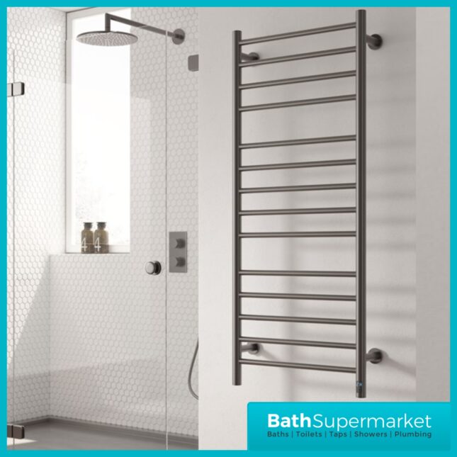 Reina Arnage Gun Metal Stainless Steel Dry Electric Heated Towel Rail 500mm Wide