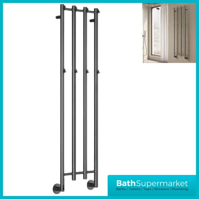 Reina Solara Designer Gun Metal Dry Electric Radiator 400mm x 1500mm