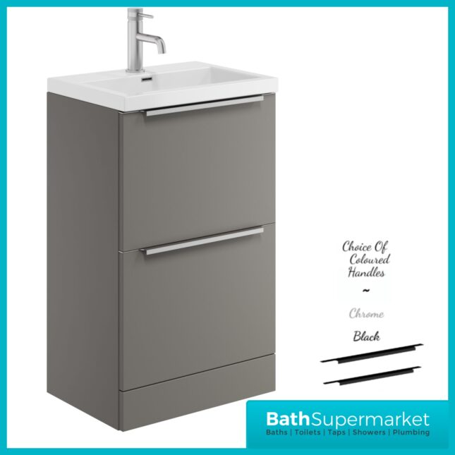 Sognare Muro Plus 500mm Grey Floorstanding Vanity Basin Unit – Chrome/Black Handle