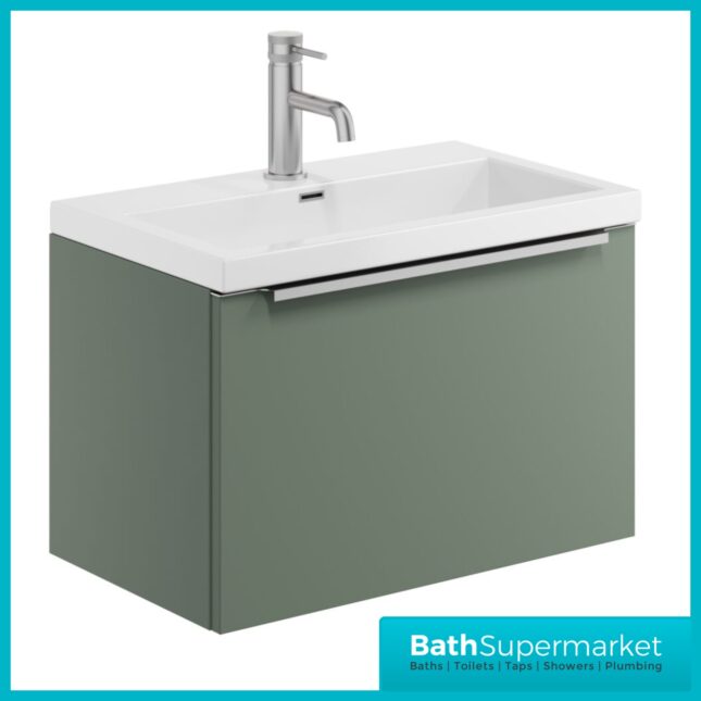 Sognare Muro Plus 600mm Green Wall Hung Vanity Basin Unit – Chrome/Black Handle