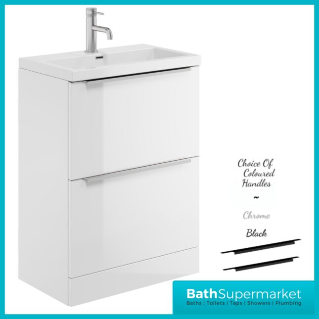 Sognare Muro Plus 600mm White Floorstanding Vanity Basin Unit – Chrome/Black Handle