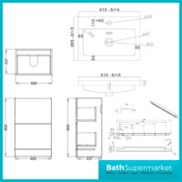 Sognare Muro Plus 500mm Grey Floorstanding Vanity Basin Unit – Chrome/Black Handle