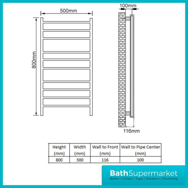 Reina Arnage Gun Metal Stainless Steel Dry Electric Heated Towel Rail 500mm Wide