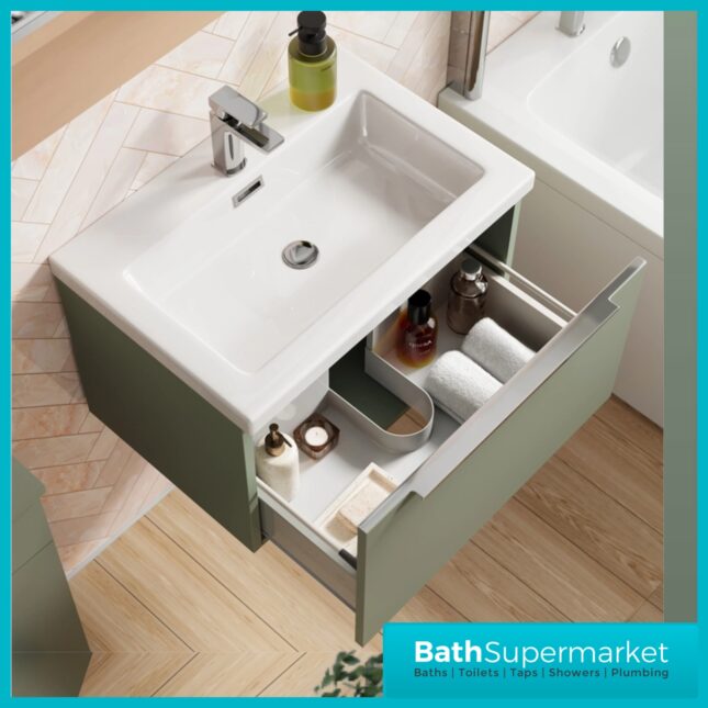 Sognare Muro Plus 600mm Green Wall Hung Vanity Basin Unit – Chrome/Black Handle