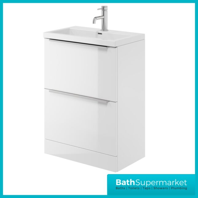 Sognare Muro Plus 600mm White Floorstanding Vanity Basin Unit – Chrome/Black Handle
