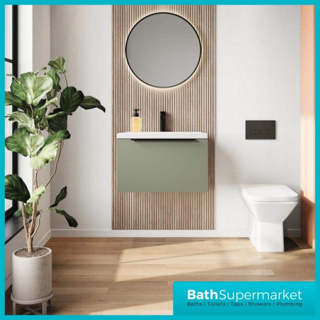 Sognare Muro Plus 600mm Green Wall Hung Vanity Basin Unit – Chrome/Black Handle