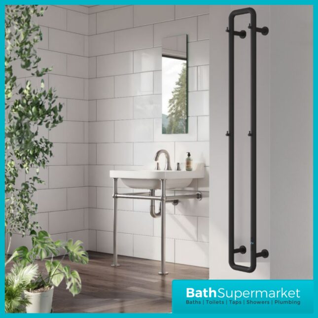 Reina Pelmo Matt Black Dry Electric Towel Radiator 200mm x 1500mm