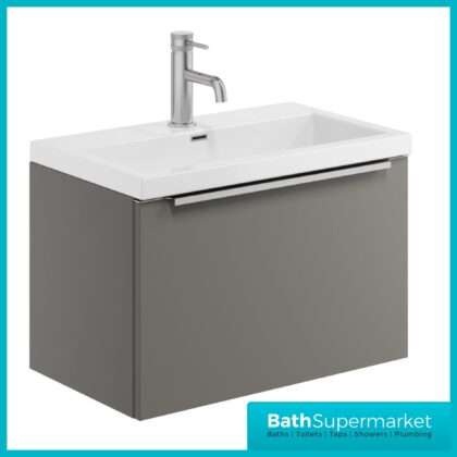 Sognare Muro Plus 600mm Grey Wall Hung Vanity Basin Unit – Chrome/Black Handle