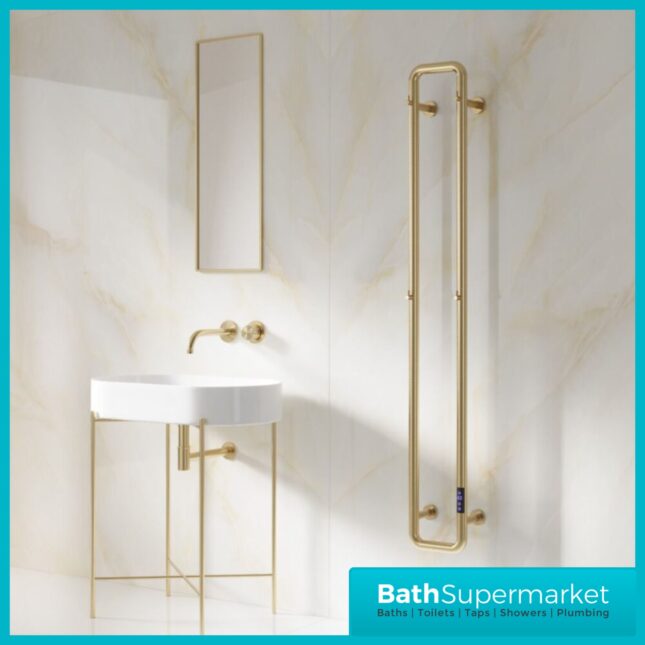 Reina Pelmo Brushed Brass Dry Electric Towel Radiator 200mm x 1500mm