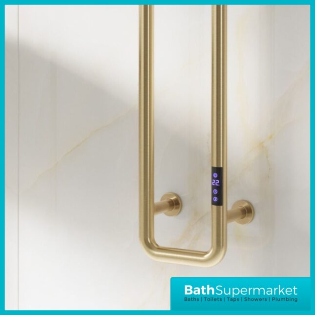 Reina Pelmo Brushed Brass Dry Electric Towel Radiator 200mm x 1500mm