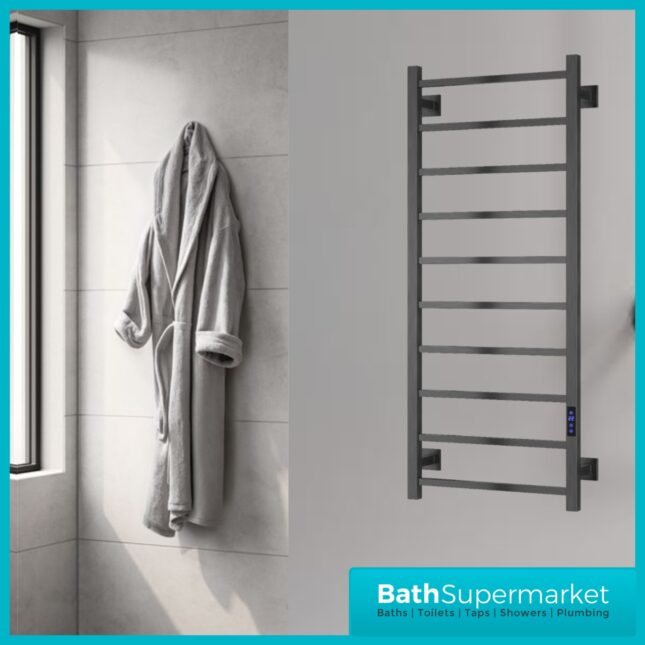 Reina Velino Gun Metal Dry Electric Heated Towel Rail 500mm Wide