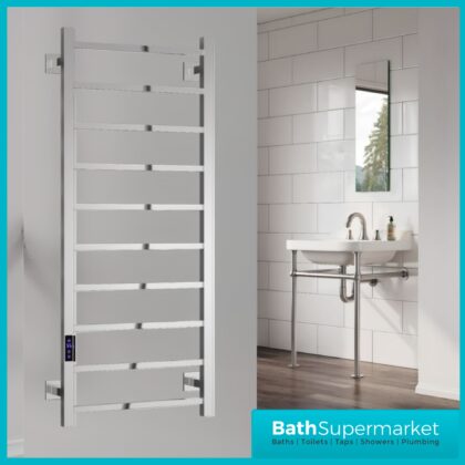 Reina Velino Polished Stainless Steel Dry Electric Heated Towel Rail 500mm Wide
