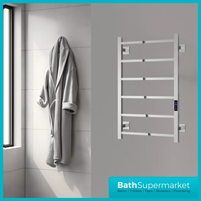Reina Velino Polished Stainless Steel Dry Electric Heated Towel Rail 500mm Wide