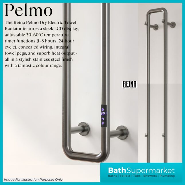 Reina Pelmo Gun Metal Dry Electric Towel Radiator 200mm x 1500mm