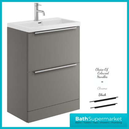 Sognare Muro Plus 600mm Grey Floorstanding Vanity Basin Unit – Chrome/Black Handle