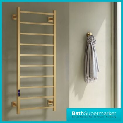 Reina Velino Brushed Brass Dry Electric Heated Towel Rail 500mm Wide