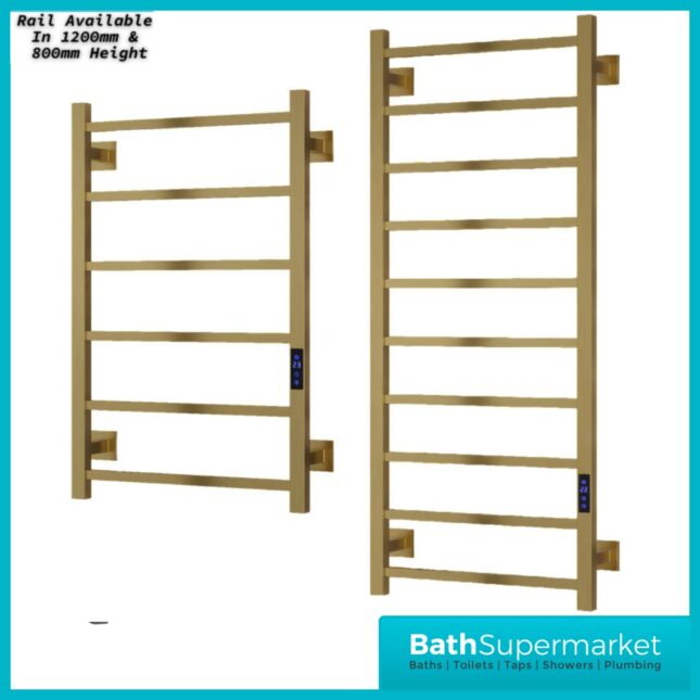 Reina Velino Brushed Brass Dry Electric Heated Towel Rail 500mm Wide