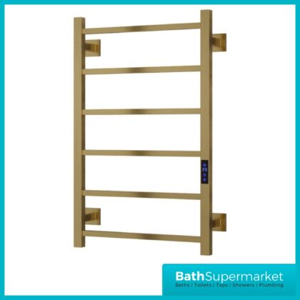 Reina Velino Brushed Brass Dry Electric Heated Towel Rail 500mm Wide